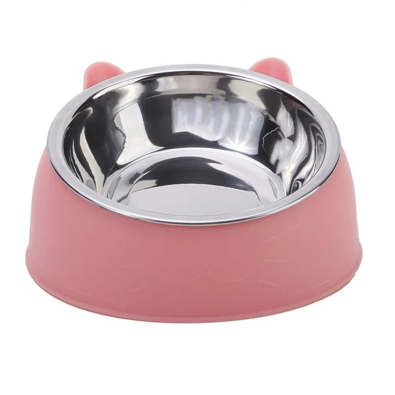 Inclined Stainless Steel Cat Bowl Cute Raised Pet Feeding Bowl for Cats and Small Dogs