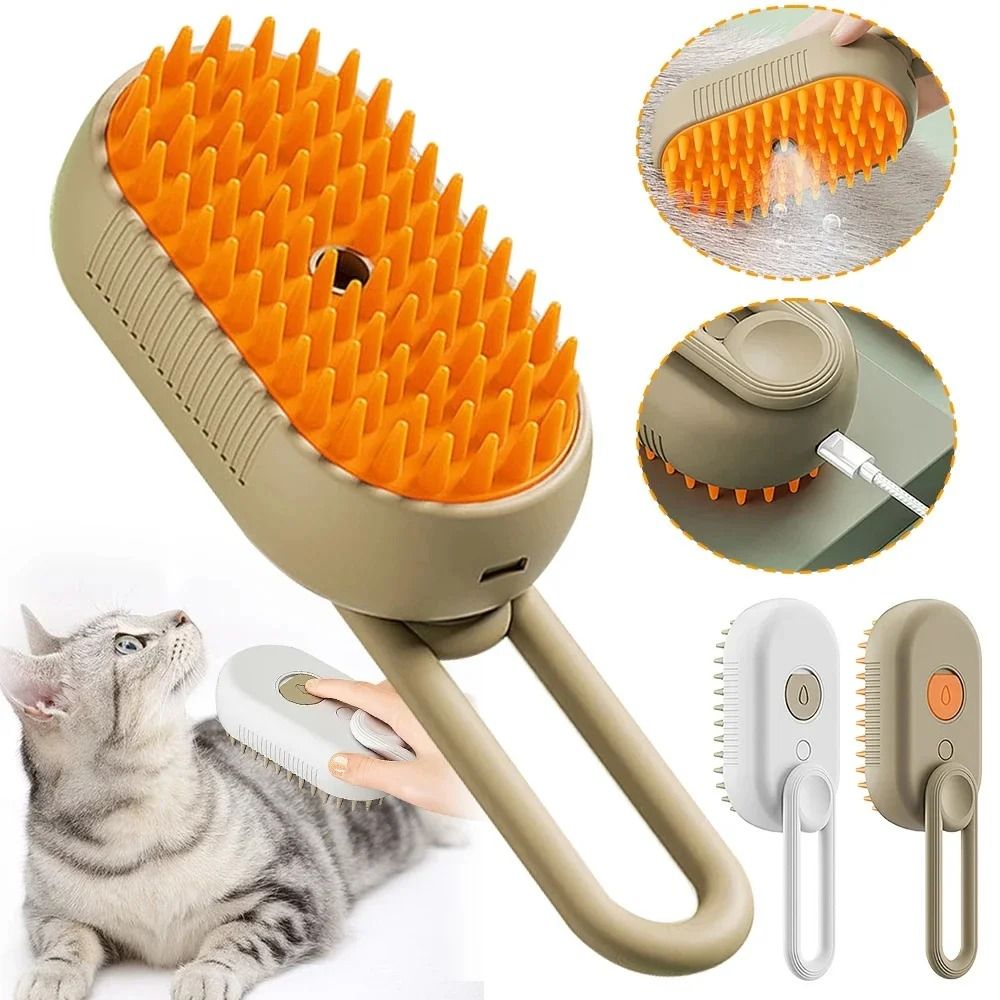 3 in 1 Steam Cat Brush Pet Hair Remover Grooming Comb with Massage Spray