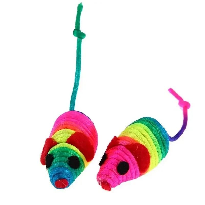 Colorful Plush Mouse Cat Toy Set With Squeaker Sound For Kittens Bite And Play