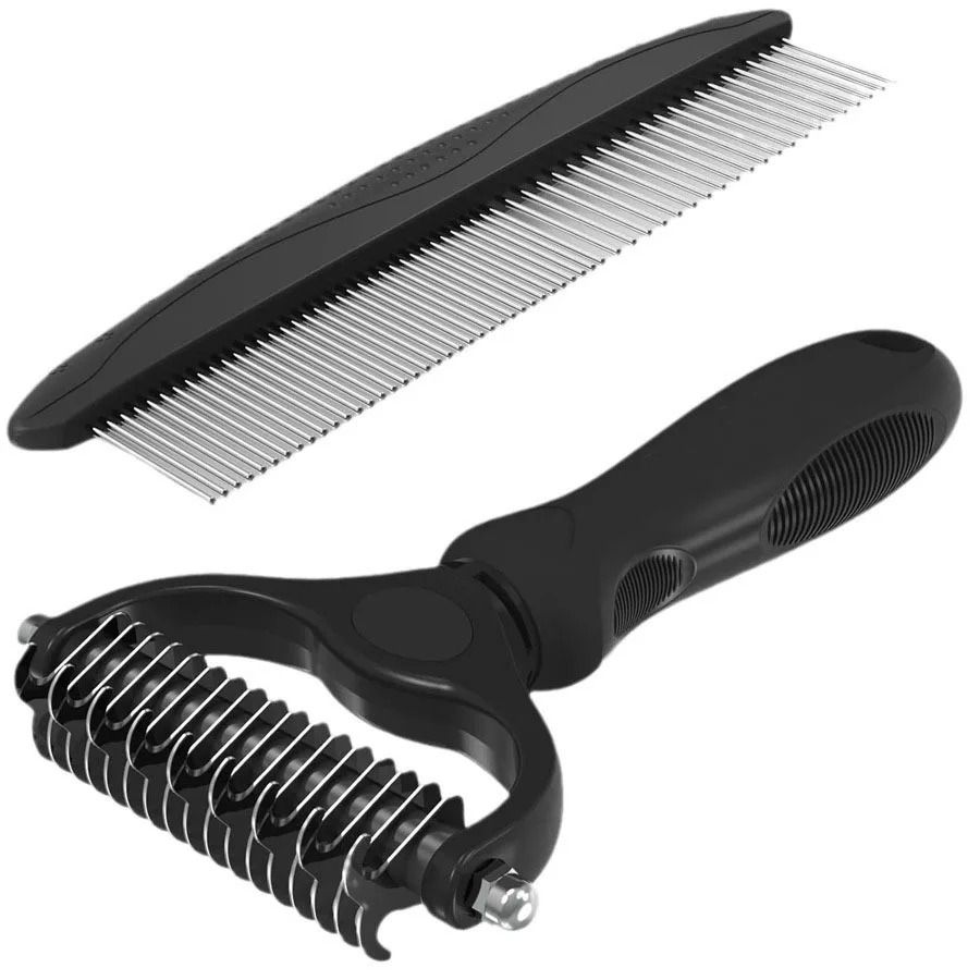 Pet Grooming Brush And Metal Comb Combo For Deshedding Dematting Long Haired Cats Dogs Coats