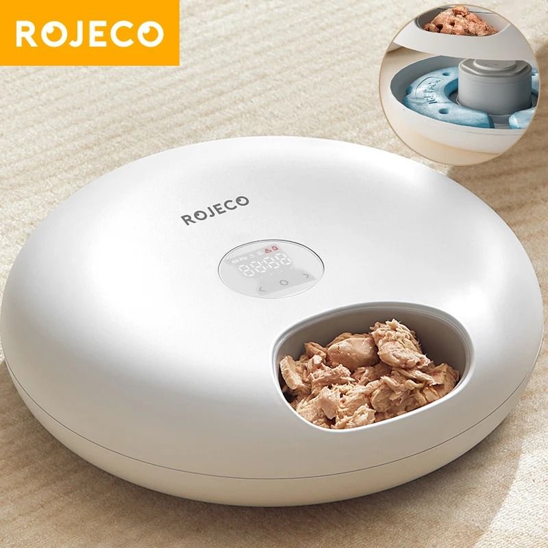 ROJECO 6 Meal Automatic Pet Feeder for Wet and Dry Cat Food