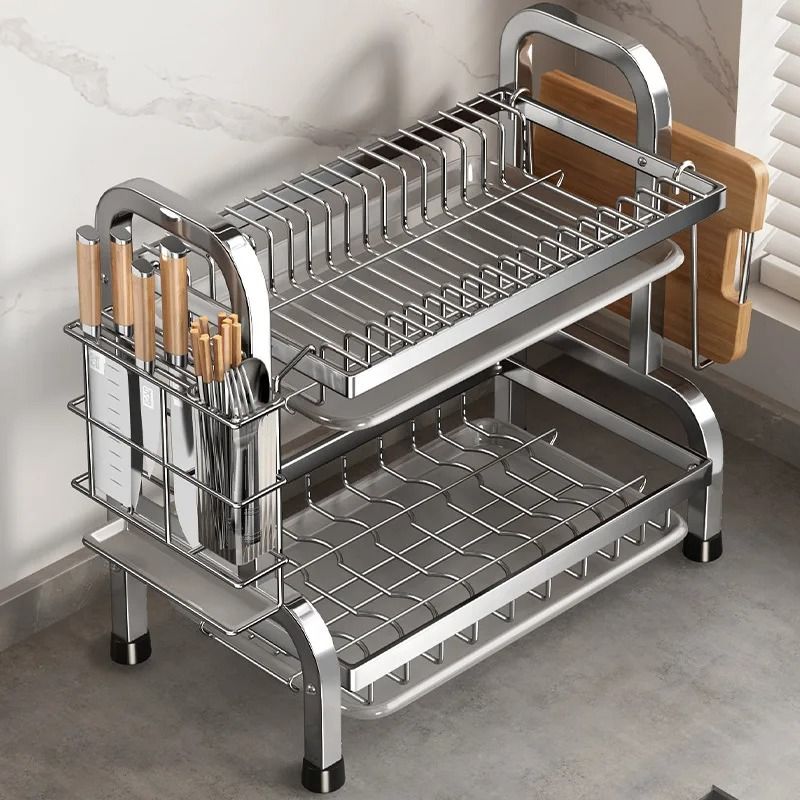 Compact Dish Drying Rack with Drainboard and Utensil Holder