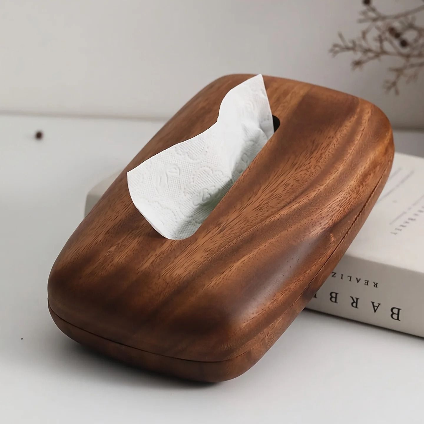 Walnut Tissue Box Cover for Desk and Bathroom Decor
