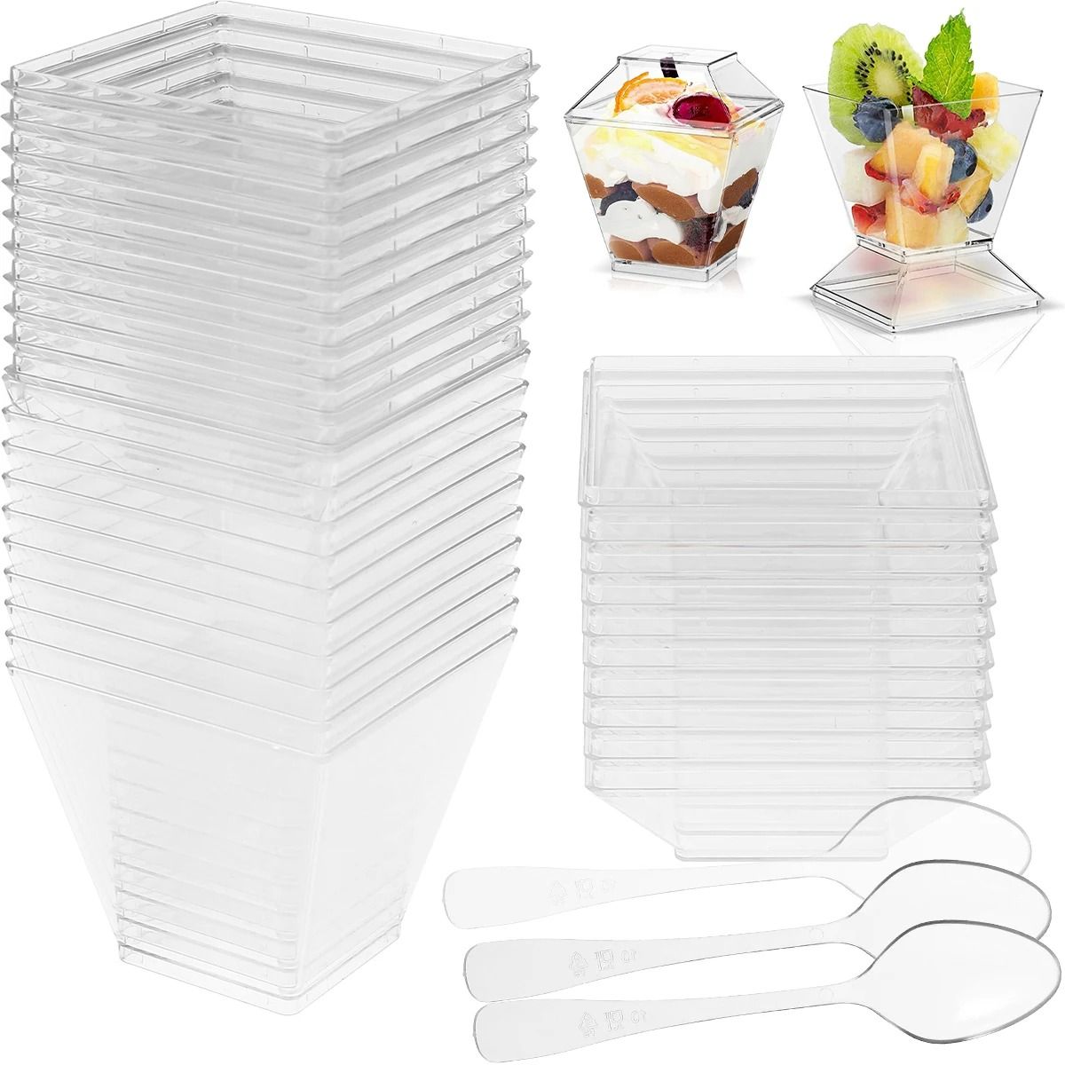 50 Piece Mini Dessert Cups with Lids and Spoons
