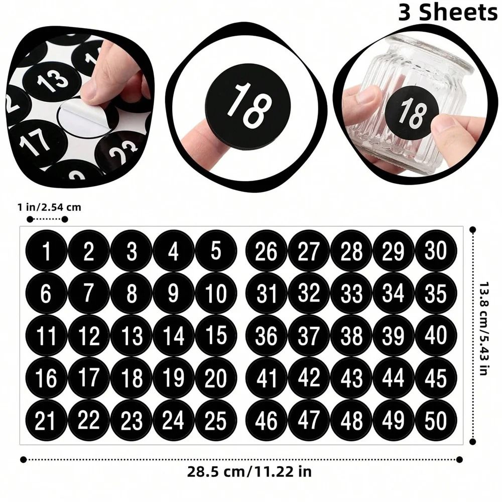 Waterproof Number Stickers 1 to 50 Vinyl Labels