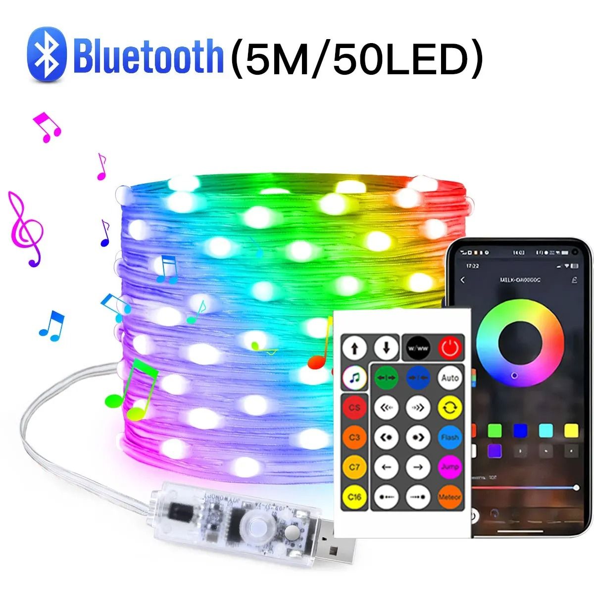 20M RGBIC LED String Lights Bluetooth Music Sync USB Fairy Garland Decor