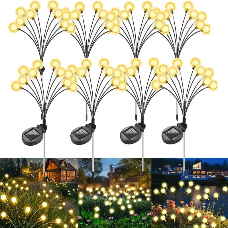 8pcs Solar Firefly Garden Lights Waterproof Wind Swaying LED Lawn Pathway Decor Lamps