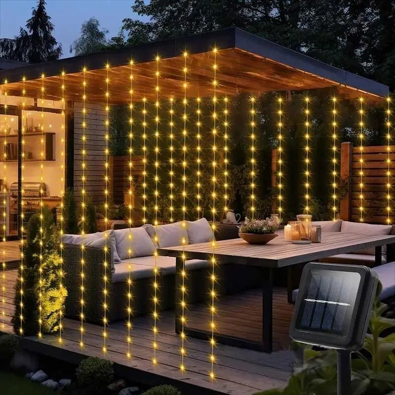 Solar Curtain String Lights Waterproof 300 LED Outdoor Fairy Decor
