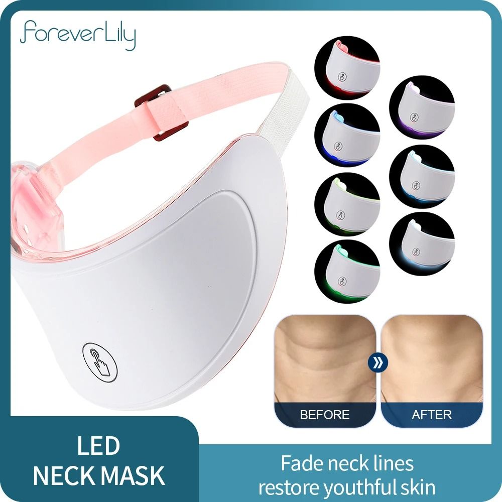 LED Neck Mask 7 Color Photon Red Light Therapy for Skin Tightening