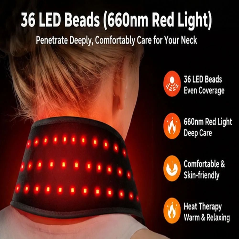 Cordless Red Light Therapy Neck Wrap with Heat and Vibration