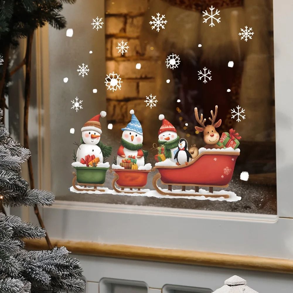 Festive Snowman Christmas Window Stickers with Snowflakes for Kids Room Holiday Decor