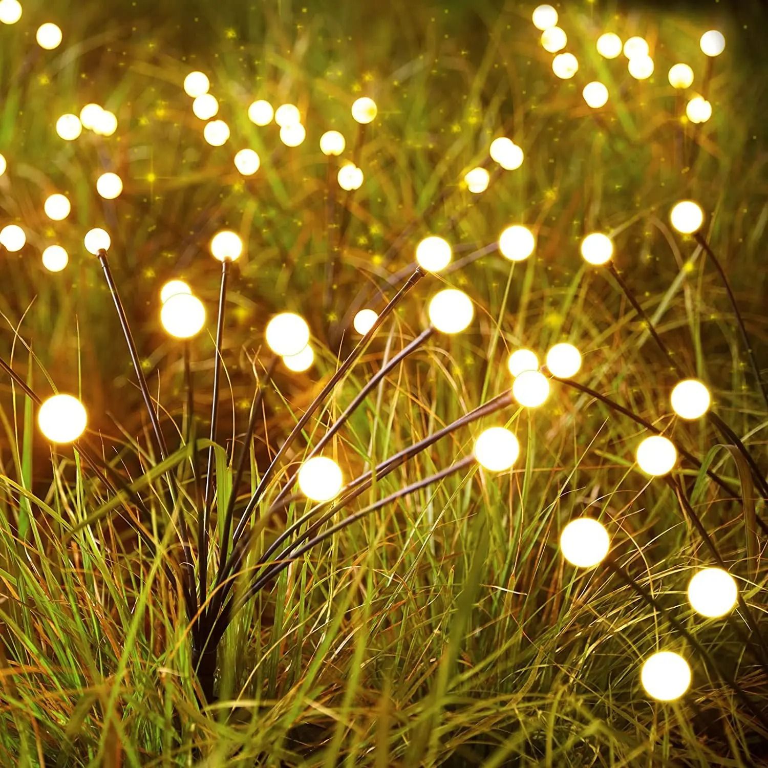Six LED Swaying Solar Firefly Garden Lights for Magical Outdoor Pathway Decor