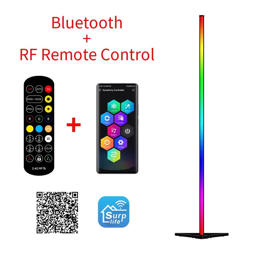 Modern RGB LED Corner Floor Lamp for Relaxing Bedroom Mood Lighting Ambiance