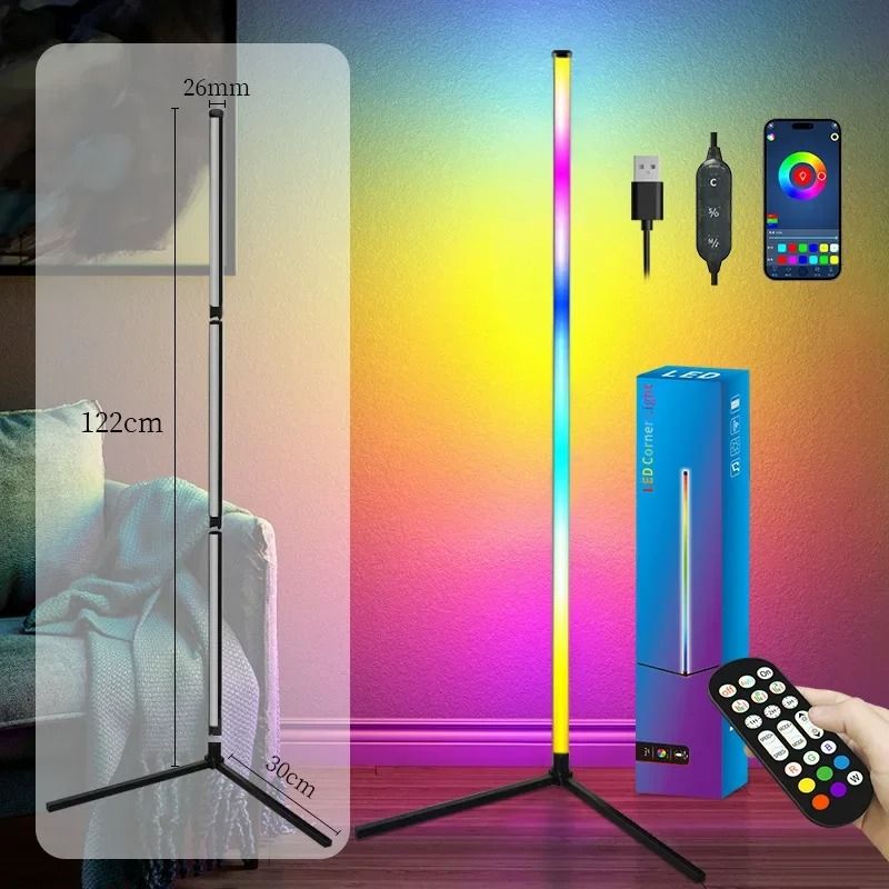 Smart RGB Corner Floor Lamp with App Control and Dimmable Mood Lighting