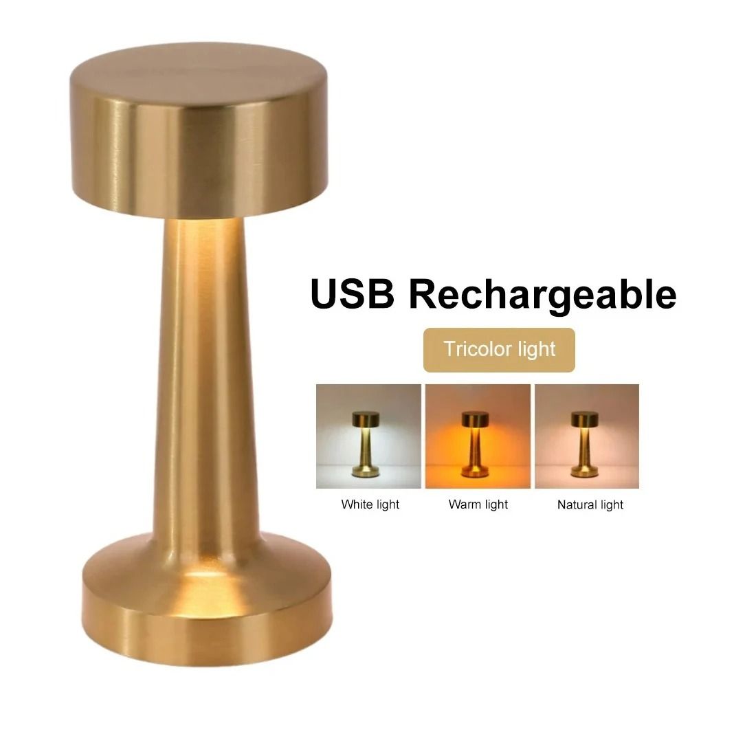 Rechargeable Metal Touch Table Lamp for Warm Cordless Ambient Mood Lighting