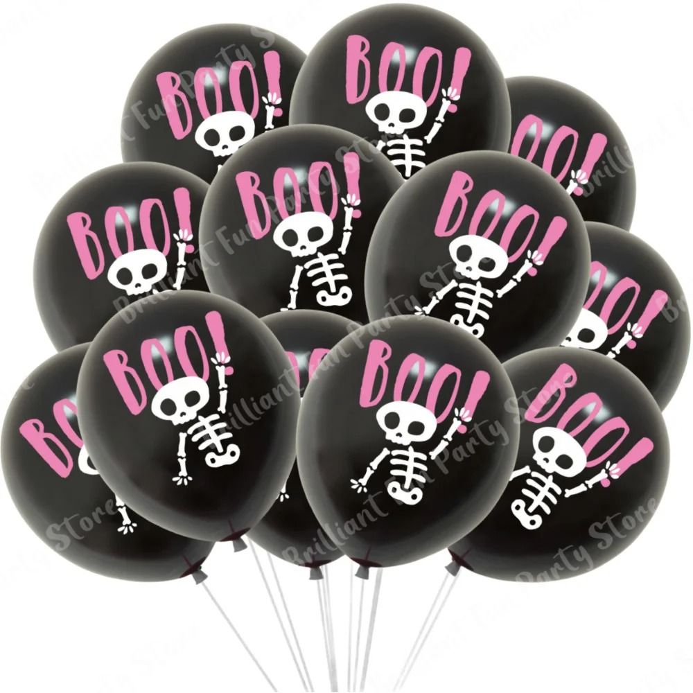 Halloween Latex Balloons in Black Orange White and Pink Party Colors