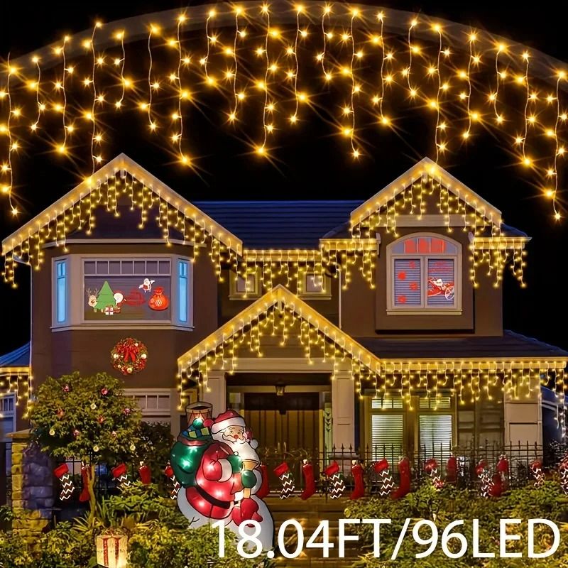 Solar Powered Icicle String Lights For Outdoor Eaves Garden Party Decor