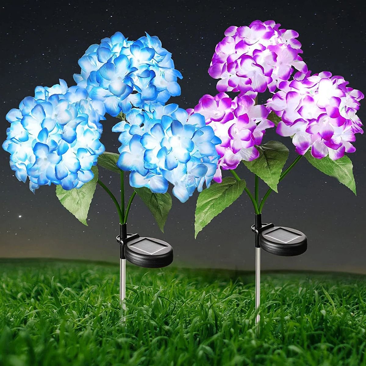 Solar Hydrangea Flower Lights for Charming Garden Lawn Pathway Decor Ambiance