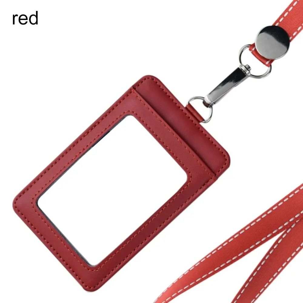 Genuine Leather ID Card Holder with Lanyard and Three Card Slots