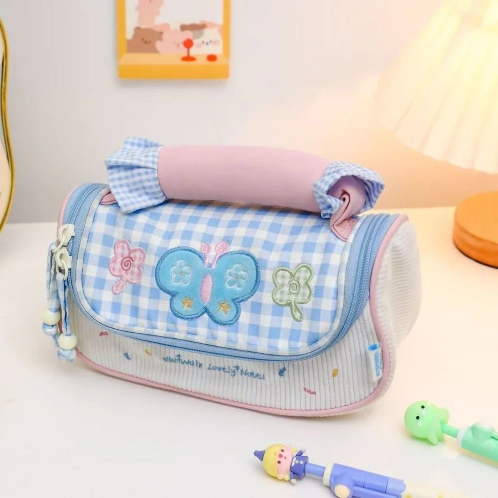 Large Capacity Macaron Pencil Case with Portable Carry Handle