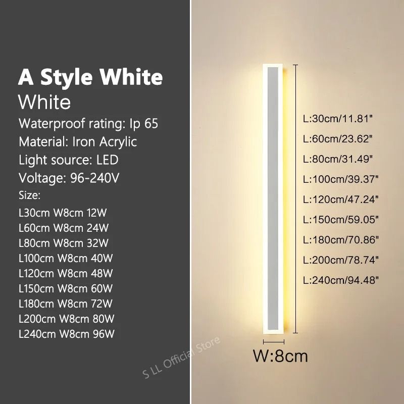 Modern IP65 Long Strip Outdoor LED Wall Light