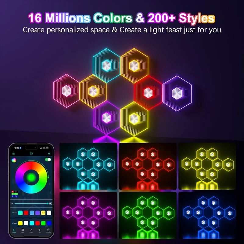 Bluetooth RGB Quantum Wall Light Smart App Gaming Decor