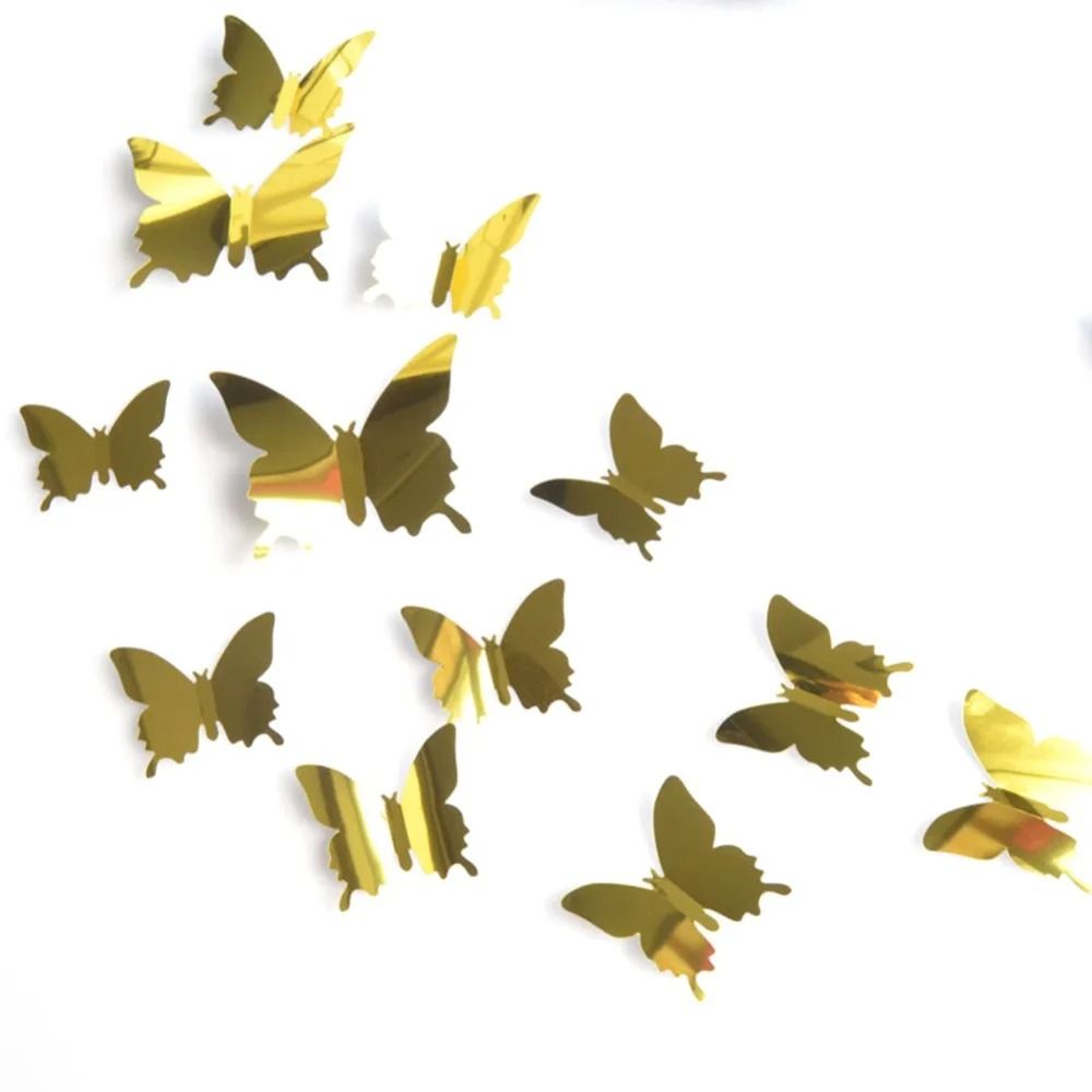 12Pcs 3D Butterfly Mirror Wall Stickers Removable DIY Decorative Decals