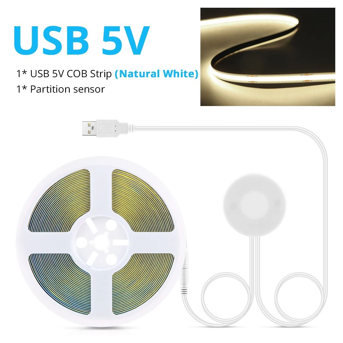 Super Bright USB COB LED Strip Light with Hand Scan Dimming Sensor
