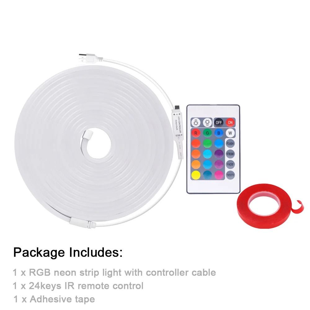 5V USB RGB LED Neon Strip Light with 24-Key Remote