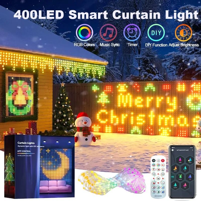 400 800 LED RGB Smart Curtain Lights with Music Sync and App Control