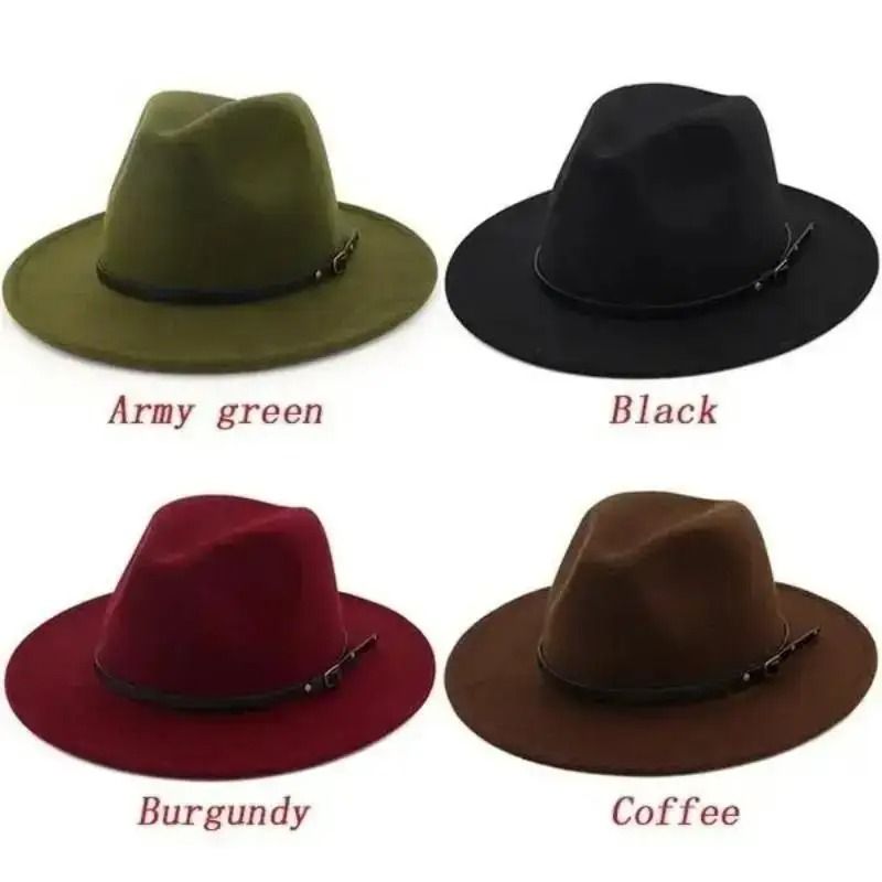 Vintage Wide Brim Fedora Hat Solid Color Felt Jazz Hat for Men and Women