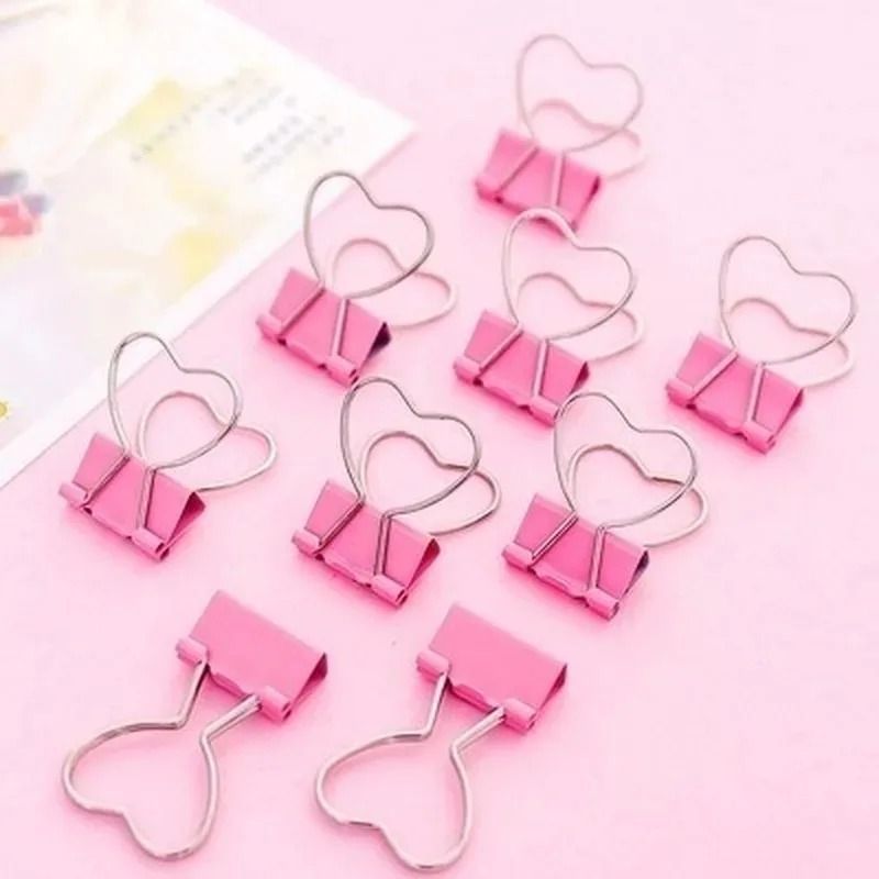 10-Piece Heart Shaped Binder Clips Decorative Metal Paper Clips for Notes Photos and Office Use