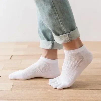 Mens Breathable Five Toe Socks Ultra-Thin Cotton Mesh Low-Cut Summer Socks