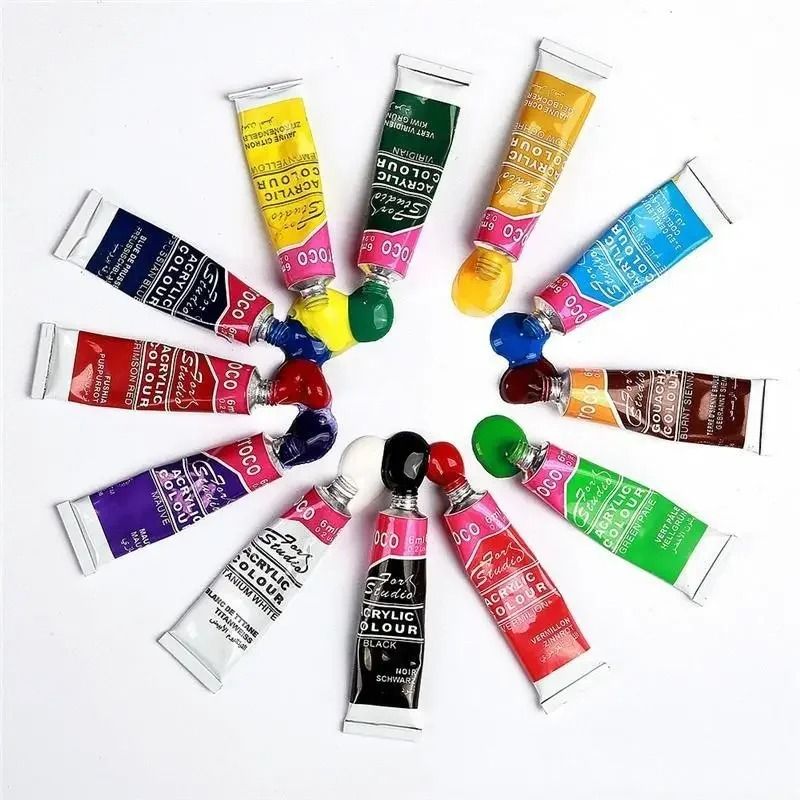 12-Color Acrylic Paint Set Multi-Surface Pigments for Ceramic Stone Wall and DIY Crafts