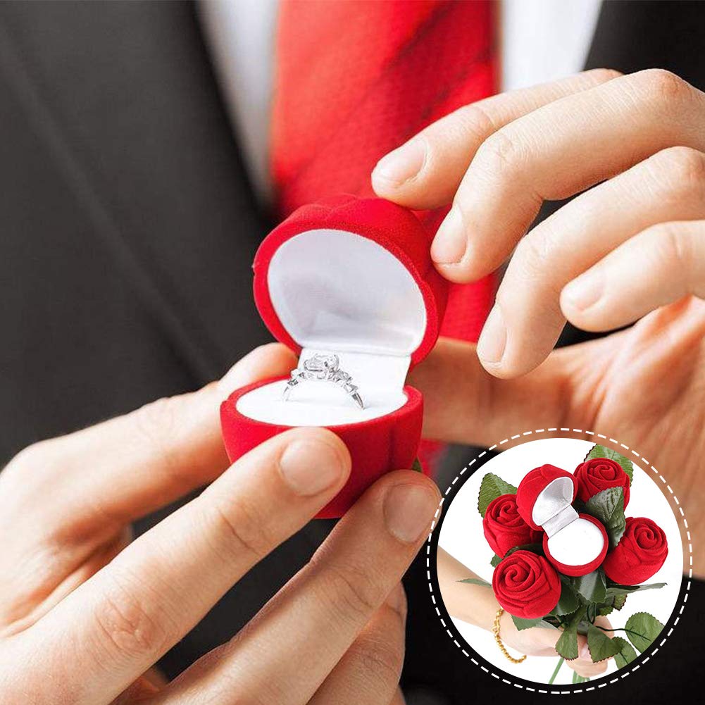 3D Red Rose Ring Box Portable Jewelry Gift Case for Rings and Earrings