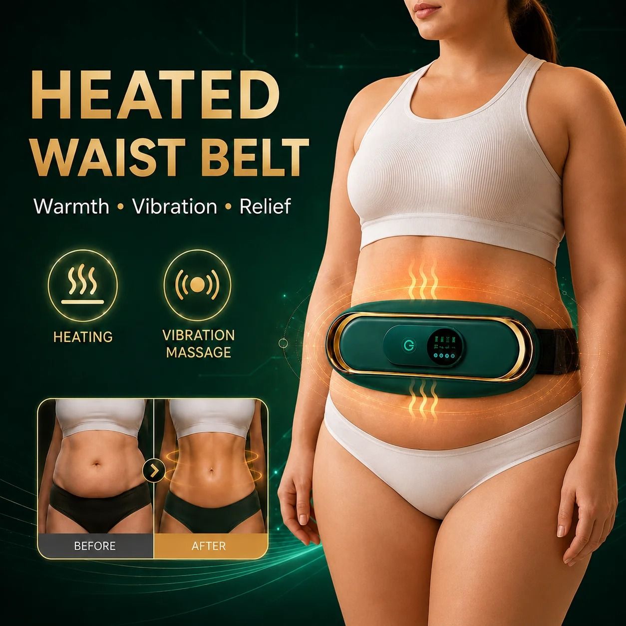 Rechargeable Waist and Belly Massage Belt with Heat