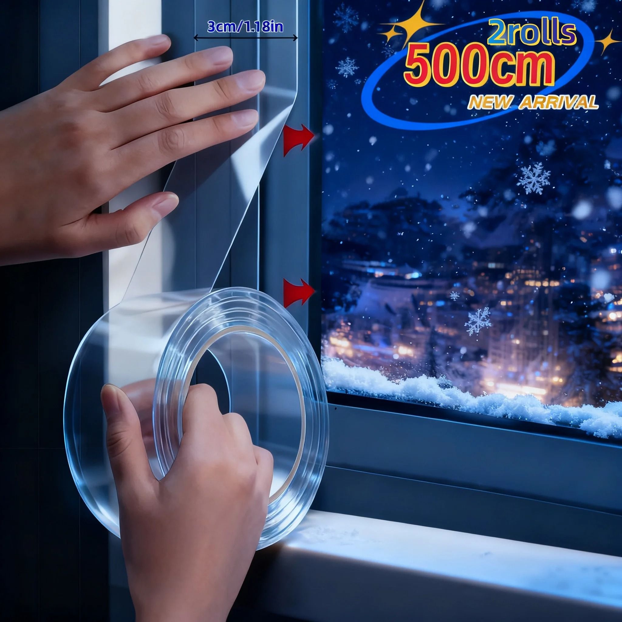 2-Roll Waterproof Window Sealing Tape for Draft and Winter Protection