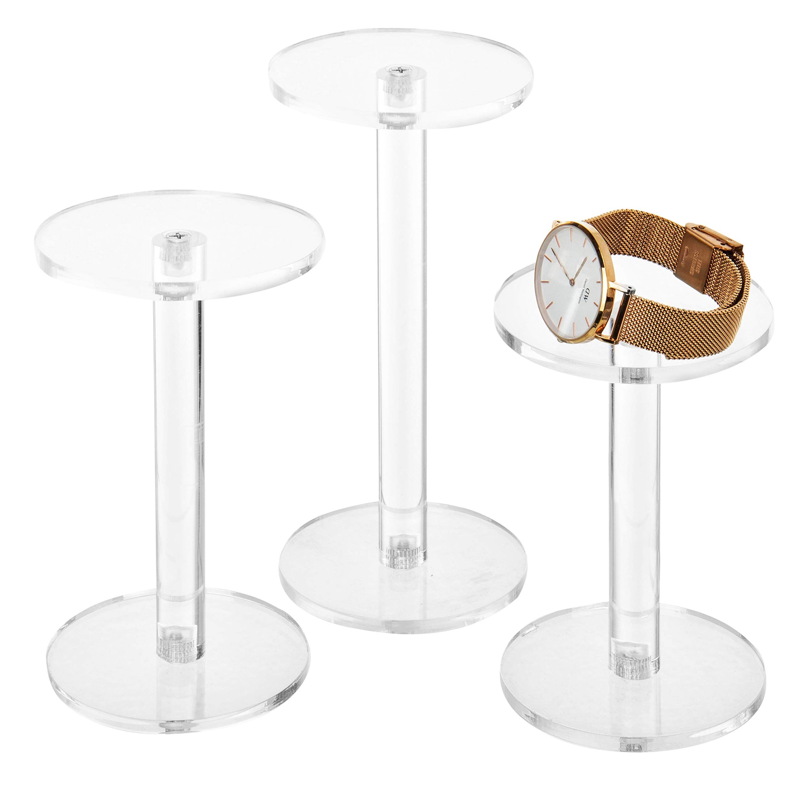 3-Piece Clear Acrylic Display Risers Round Stands for Jewelry, Watches and Perfume
