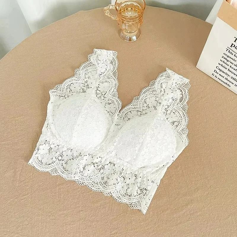 Womens Lace Deep V Bralette Wireless Padded V Back Camisole Top