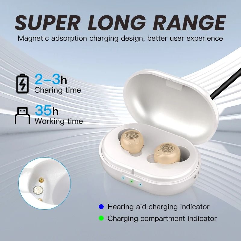 Pair Rechargeable Sound Amplifiers Touch Control Mini In Ear Listening Devices