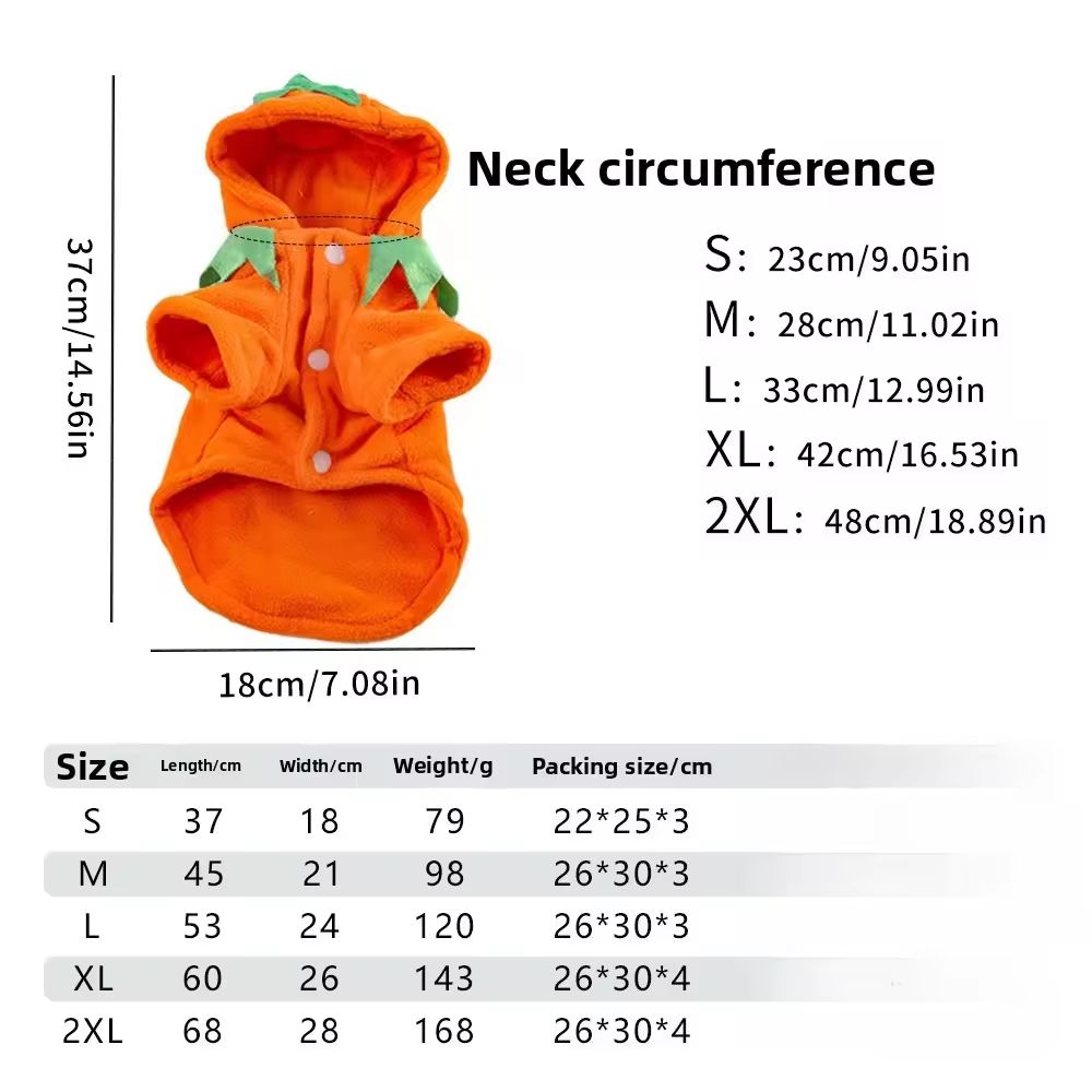 Pumpkin Dog Costume Hooded Fleece Hoodie for Small & Medium Dogs