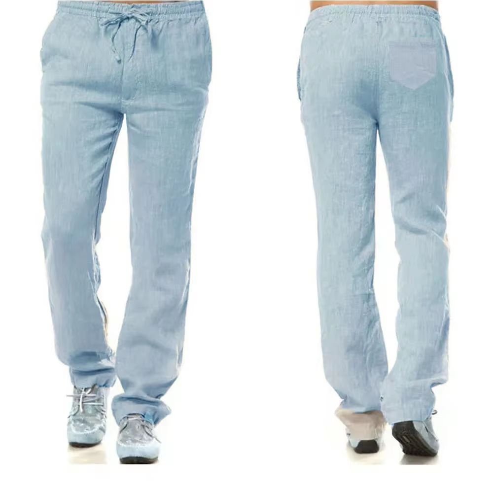 Menslinen pants in cotton linen pants men blend - Relaxed streetwear linen trousers with Back Pocket