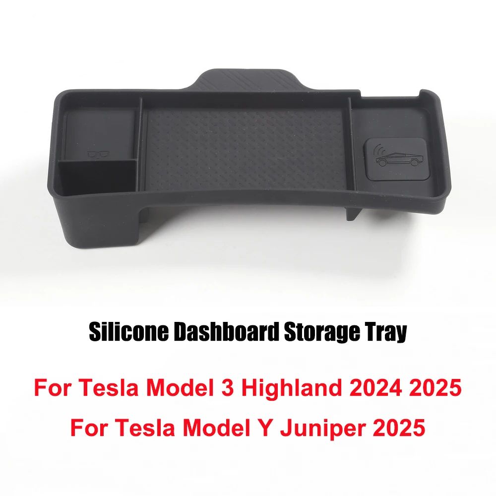 Tesla Dashboard Storage Tray for Model Y Juniper 2025 & Model 3 Highland – Silicone Center Console Organizer