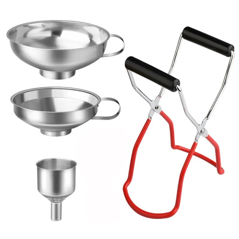 Stainless Steel Canning Funnel & Jar Lifter Set - Mason Jar Filling Tools (4 or 6 Pieces)