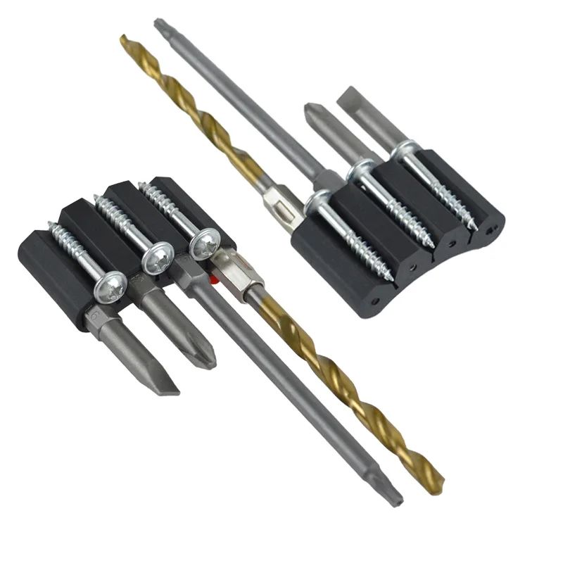 Universal Quick-Change Drill Bit Holder Attachment - Side Mount Tool Organizer & Driver Bits Storage