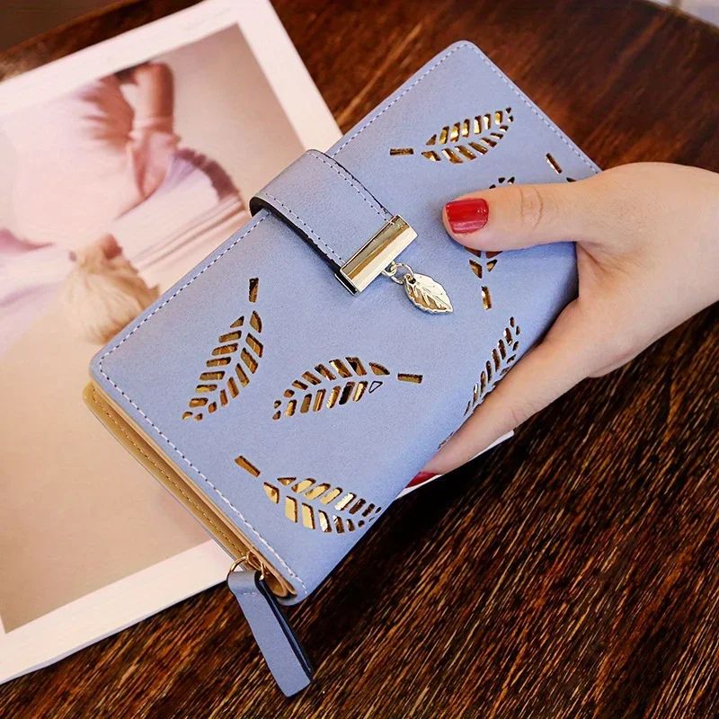Women Hollow Leaf PU Leather Wallet – Elegant Women Wallet with Card Holder & Coin Pouch