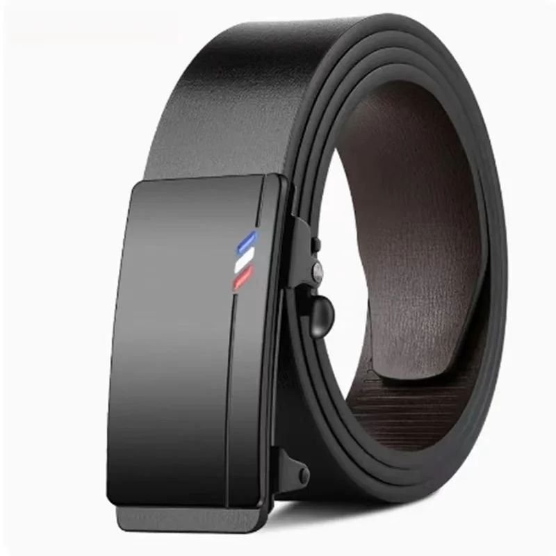 Men Automatic Buckle Leather Belt – Luxury Genuine Leather Belt with Ratchet Closure for Business & Casual Wear