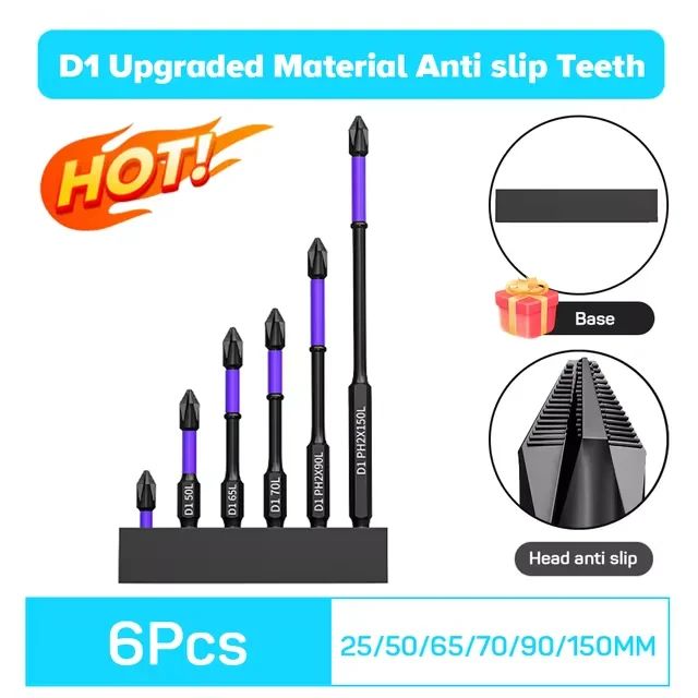 Magnetic Phillips Screwdriver Bit Set - Impact-Ready Non-Slip Bits for Power Tools (6 / 12 Pcs)