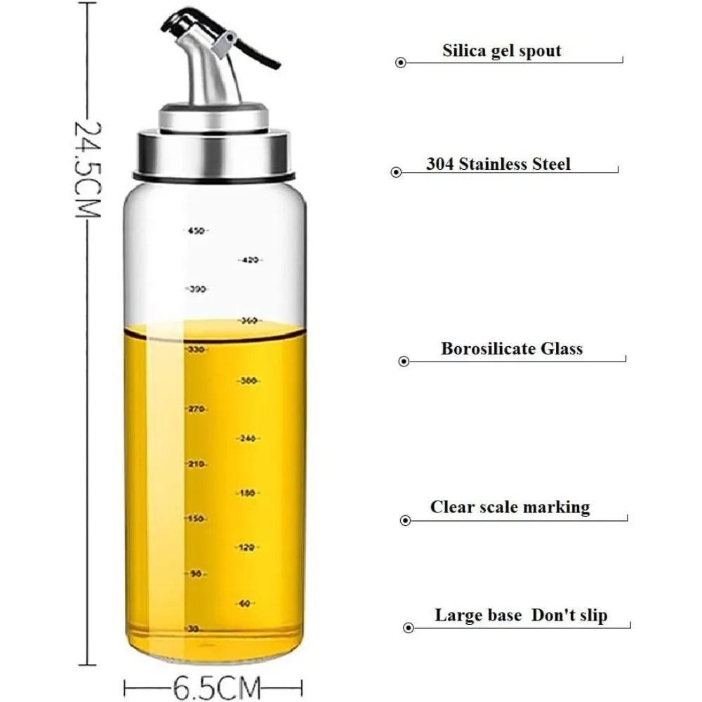 10oz Glass Olive Oil Dispenser Bottle with Drip-Proof Spout and Measuring Scale