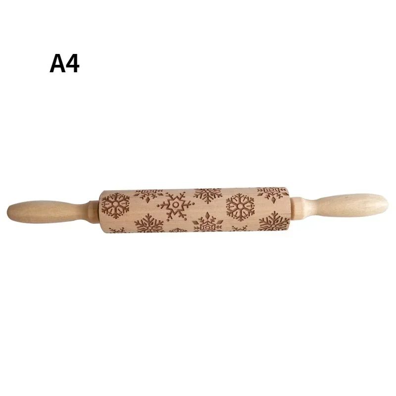 Premium Holiday Cookie Embossing Rolling Pin - Christmas Pattern Wooden Dough Roller